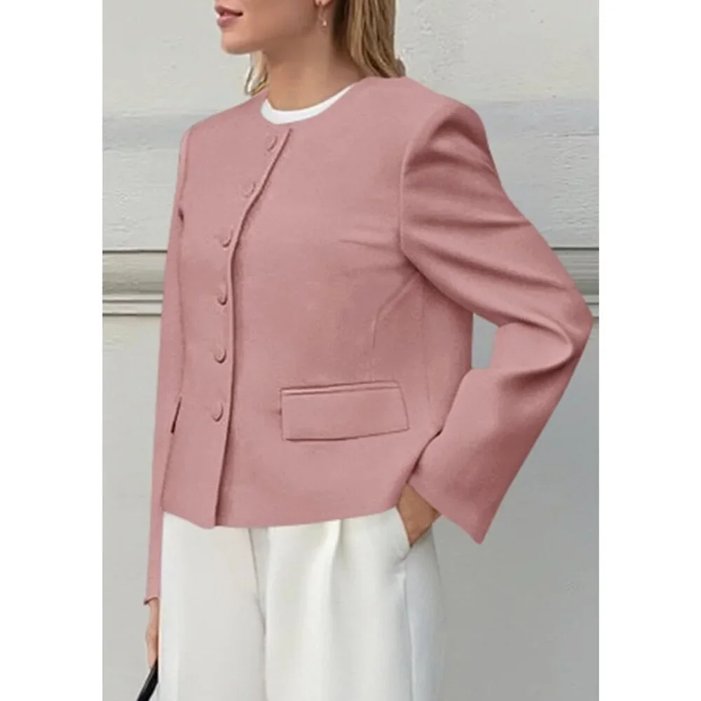 Women's Pink Blazers Business Casual Outfits Fall Fashion Long Sleeve Jacket
